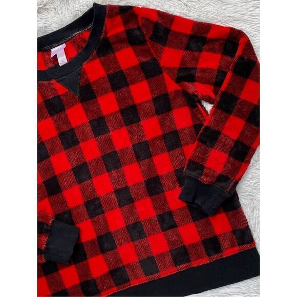 Wondershop SZ XL Woman’s Red Buffalo Plaid Fuzzy Sleep Sweatshirt - Picture 5 of 8